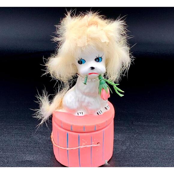 Enesco Pink Poodle Trinket Box Vintage Ceramic Dog Pearl String Jewelry Box - Picture 5 of 5